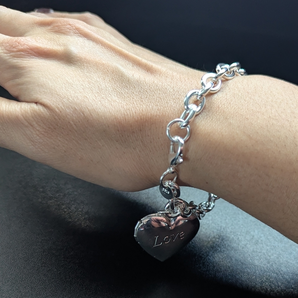 Sterling Silver 925 Love Heart Locket Charm Bracelet Bangle For Pictures - Picture 8 of 8